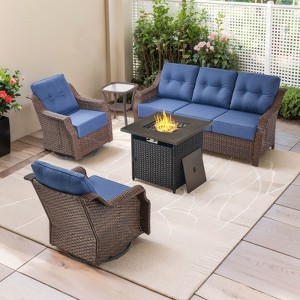 Gymojoy Outdoor Sofa Swivel Chairs with Fire Pit Table - 1 of 4