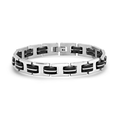 Steeltime Men's stainless steel and black rubber bicycle chain link bracelet