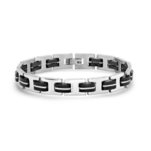Steeltime Men's stainless steel and black rubber bicycle chain link bracelet - 1 of 4