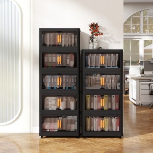 KWPZQEB Plastic Tall Storage Cabinet with Movable Wheels, Magnetic Doors, Foldable Plastic Organizers and Storage for Bathroom, Living Room, Black - 1 of 4