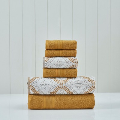 Capri Gold 6-Piece Jacquard and Solid Cotton Towel Set
