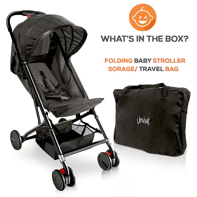 Jovial Portable Folding Lightweight Compact Baby Stroller with Bag for Airplane Travel for Babies, Infants, and Toddlers, Black, 3 of 8