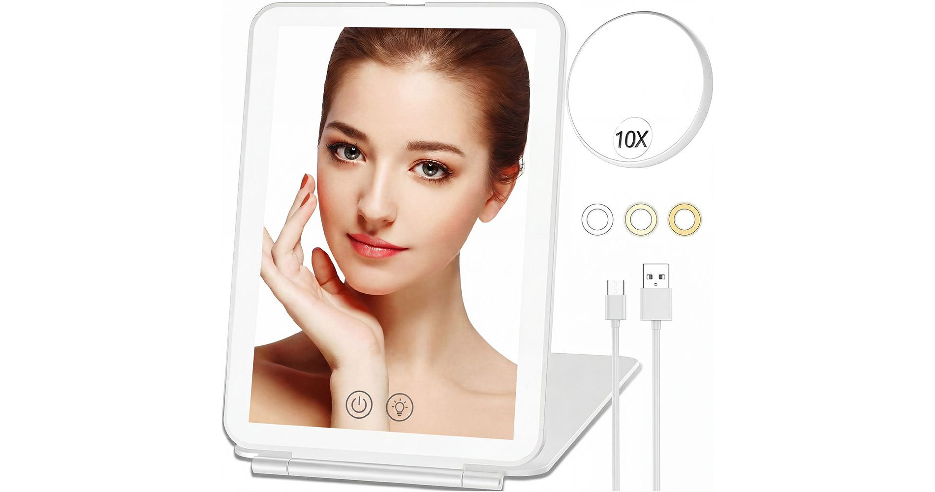 Swtroom Rechargeable Travel Makeup Mirror with 72 LED Lights, 10X Magnifying Mirrors, Portable Lighted Vanity Mirror, 3 Color Lighting, Touch Dimming
