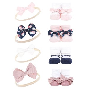 Hudson Baby Infant Girl Headband and Socks Giftset, Blue Blush Floral, One Size - 1 of 4