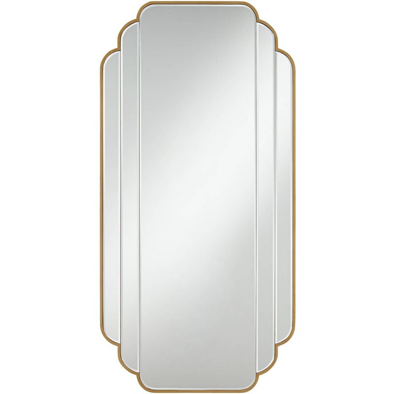 Noble Park Symphony Rectangular Vanity Accent Wall Mirror Modern Beveled Scalloped Edge Matte Brush Gold Frame 23 1/2" Wide for Bathroom Bedroom House, 1 of 10