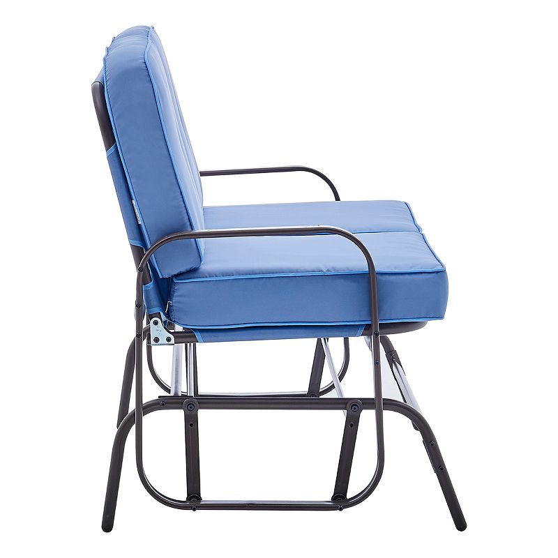 Barton Outdoor 2-Person Glider Bench Patio Rocking Loveseat Cushioned Seat, Blue, 3 of 6