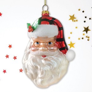 Cheerful Santa Head Sparkling Glass Christmas Ornament| OrnamentallyYou - 1 of 4