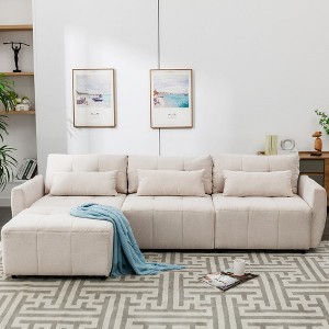 113.3" Convertible Sectional Sofa Couch 3-Seat L-Shaped Sofa With Movable Ottoman 2 USB For Apartment Living Room Bedroom - 1 of 4