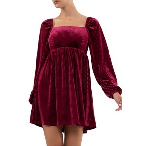 August Sky Stripe Velvet Baby Doll Long Sleeve Mini Dress - 1 of 4