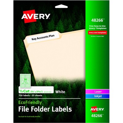 Avery Eco-Friendly File Folder Labels, 2/3 x 3-7/16 Inches, White, pk of 750