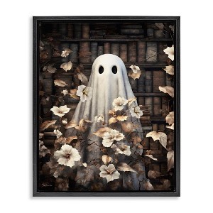 Stupell Industries Bookish Ghost & Flowers Floating Frame Canvas Art - 1 of 4