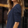 Amaryllis Women's V-Neck Puff Sleeve Tee with Gathered Shoulder Detail Relaxed Fit  Stretch Fabric - 2 of 4