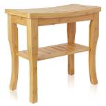Casafield Bamboo Bathroom Bench Spa Stool, Curved Seat with Storage Shelf
