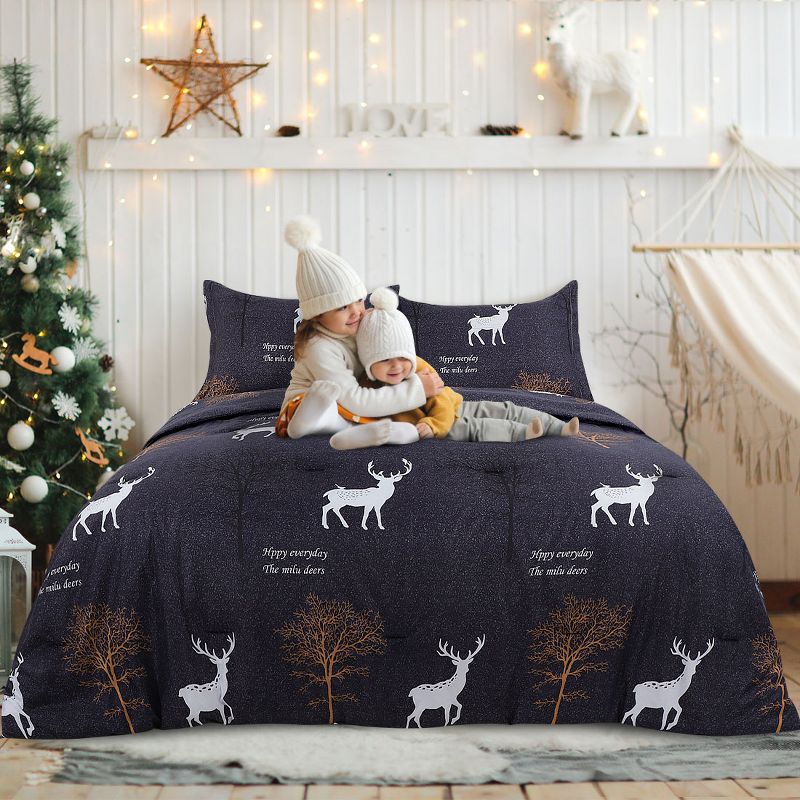 PiccoCasa Comforter Sets Duvet Bed Sets Elk Tree Pattern Comforter with 2 Pillow Shams 3pcs, 4 of 6