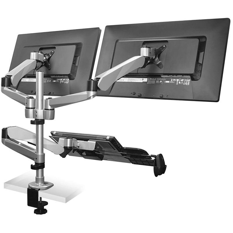 Mount-It! Dual Monitor Mount and Laptop Tray with Attachable Mouse Pad For 13 Inch - 27 Inch LCD Screens, Silver , 2 of 8