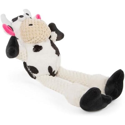 goDog Checkers Skinny Cow Squeaky Plush Dog Toy, Chew Guard Technology - White, Small