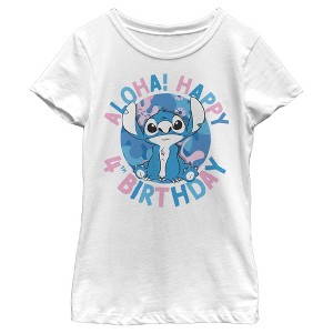 Girl's Lilo & Stitch Aloha! Happy 4th Birthday T-Shirt - 1 of 4