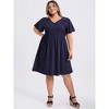 GRACE & GRANDEUR Women's Plus Size V Neck Ruffle Sleeve High Waist Front Embroidered A Line Dresses - 2 of 4
