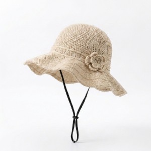 Anna-Kaci Women's Crochet Wide Brim Sun Hat with Floral Accent