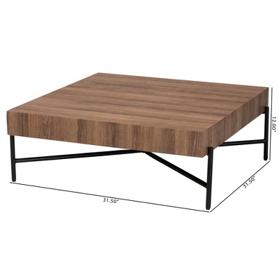 Savion Square Walnut Wood and Black Metal Coffee Table