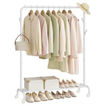 SONGMICS Clothes Rack, Clothing Rack for Hanging Clothes with Wheels, Heavy-Duty Metal Frame, Garment Rack, Clothes Storage and Display