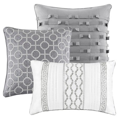 Bennett Gray Jacquard King Comforter Set with Decorative Pillows