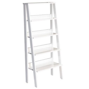 Vynxaria 5-Tier Modern Ladder Bookshelf Organizer: Wood Frame Bookcase for Small Spaces in Living Rooms & Offices, White - 1 of 4