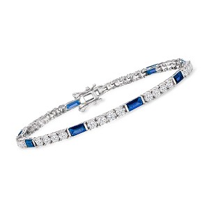 Ross-Simons 3.70 ct. t.w. CZ and 3.20 ct. t.w. Simulated Sapphire Tennis Bracelet in Sterling Silver Size 7.5 - 1 of 3