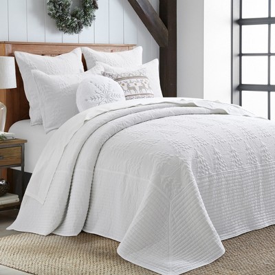 White Cotton Twin Reversible Christmas Tree Bedspread Set