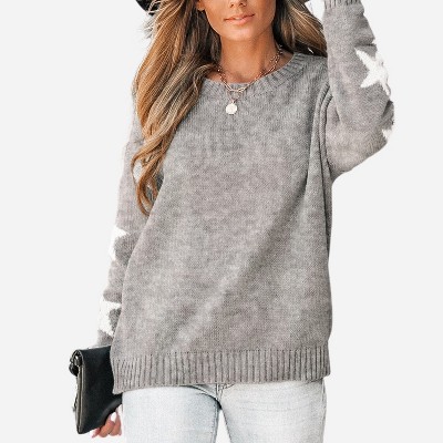 Women's Star Drop Sleeve Sweater - Cupshe -grey : Target