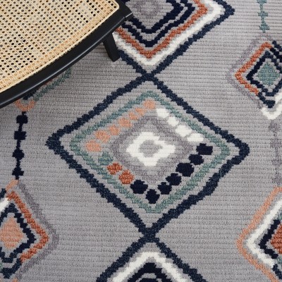 Marrakesh Gray and Blue Flat Woven Wool Rug, 5'3"x7'6"