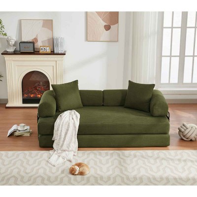 DIY Modular Convertible Sleeper Sofa Bed, 4-in-1 Foldable Sofa with Moveable Arms, Soft Foam Support Sofa with Corduroy Cushion-Coolbibila