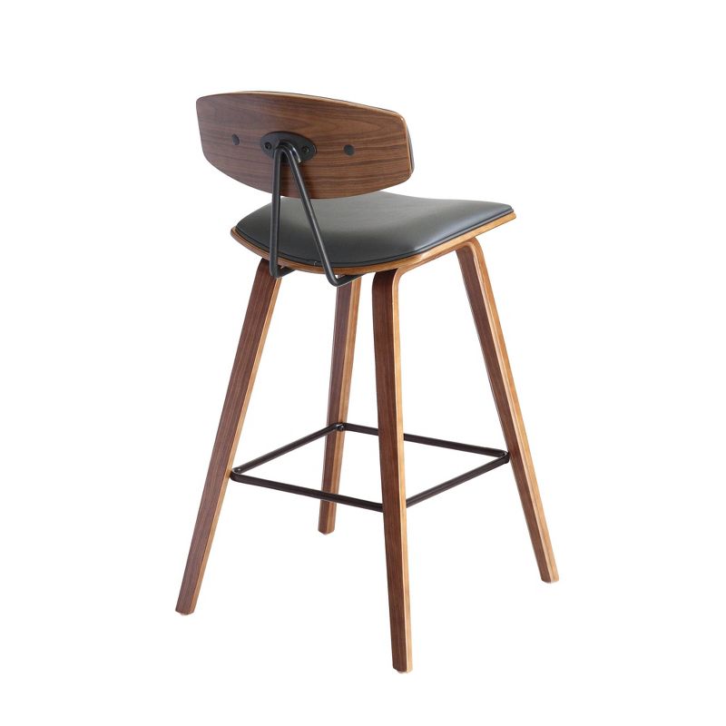 28.5" Fox Mid-Century Bar Height Barstool Faux Leather with Brushed Wood - Armen Living, 4 of 6