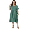 Women's Plus Size V Neck Ruffle Sleeve Swing Tiered Babydoll Dress with Pockets - Agnes Orinda - 3 of 4