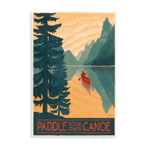 Stupell Industries 15"x10" Kids' Paddle Your Own Canoe Phrase Mountain Lake Adventure Wall Art Unframed - 1 of 3