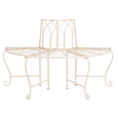 Abia Wrought Iron Outdoor Tree Bench - Antique White - Safavieh