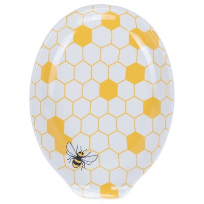 Nat & Jules Honeycomb Bumble Bee Yellow 6 x 4 Glossy Ceramic Oval Countertop Spoon Rest