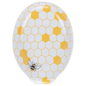 Nat & Jules Honeycomb Bumble Bee Yellow 6 x 4 Glossy Ceramic Oval Countertop Spoon Rest - 1 of 4