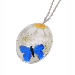 Dried Flower Oval Clear Butterfly Pendant Necklace Women Ginger Lyne Collection - 1 of 4