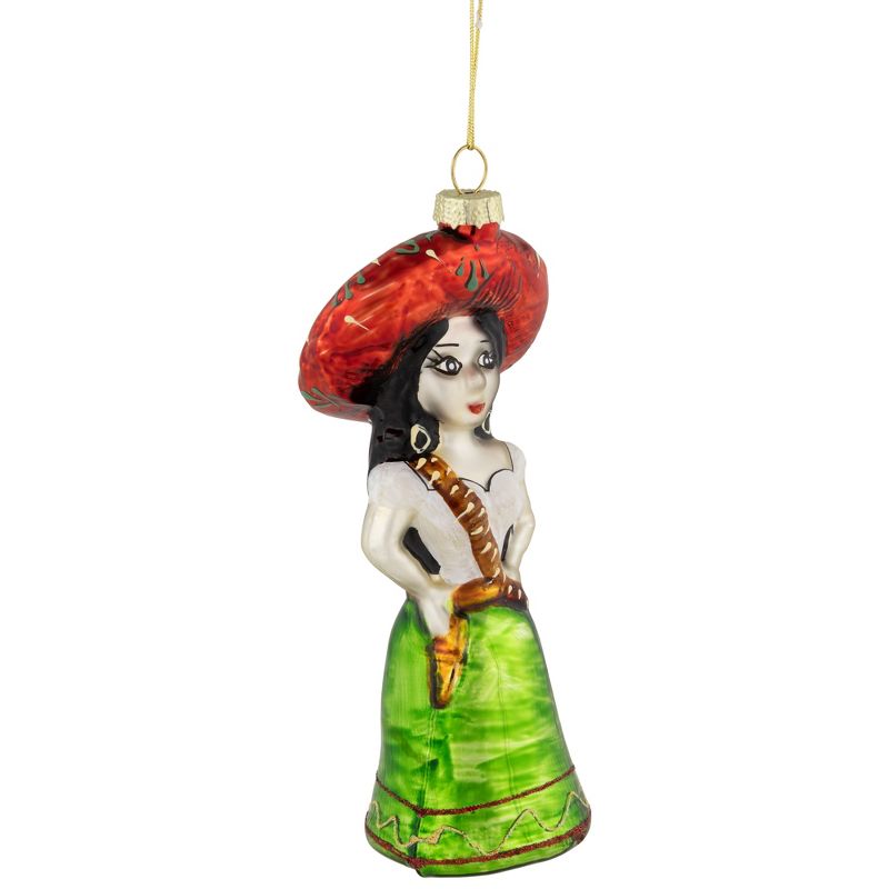 Northlight 5.75" Red and Green Latina Lady Glass Christmas Ornament, 3 of 6