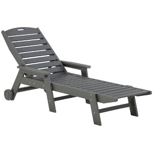 Outdoor Chaise Lounge Chair, Waterproof Pool Furniture with Reclining Adjustable Backrest & Wheels for Beachning, Poolside, Patio - 1 of 4