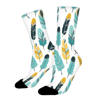 Feather Background Women Printed Crew Socks Funny Funky Socks Soft Polyester Novelty Gifts for Artists Men