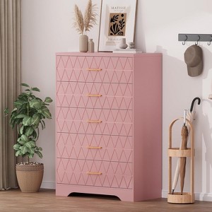 5 Drawer Tall Wood Dresser for Bedroom, Wooden Chest of Drawers with Gold Handles for Closet - 1 of 4