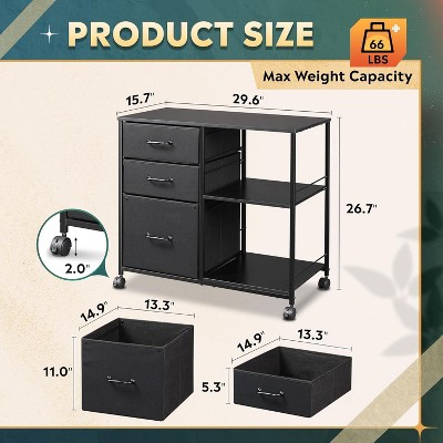 Black Mobile File Cabinet with Shelves and Drawers for Office Storage