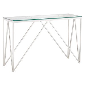 55 Downing Street Modern Chrome Stainless Steel Rectangular Console Table 47 1/4" x 15 3/4" Silver Glass Tabletop for Living Room Bedroom Bedside Home - 1 of 4