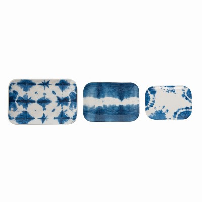 Transpac Dolomite 6" Blue Spring Shibori Design Trinket Dishes Set of 3