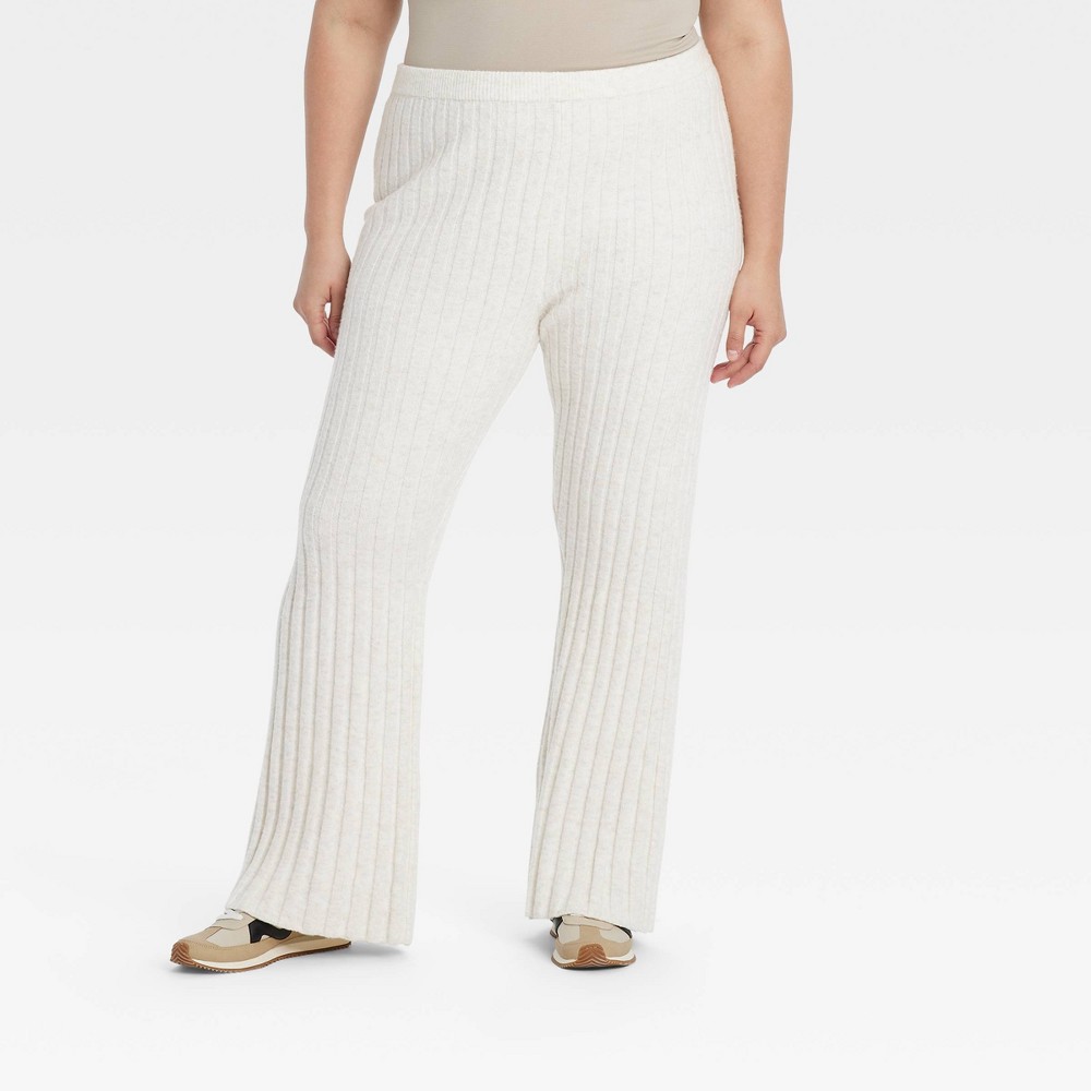 Women's High-Rise Ribbed Flare Pull-On Pants - A New Day™ Oatmeal XXL