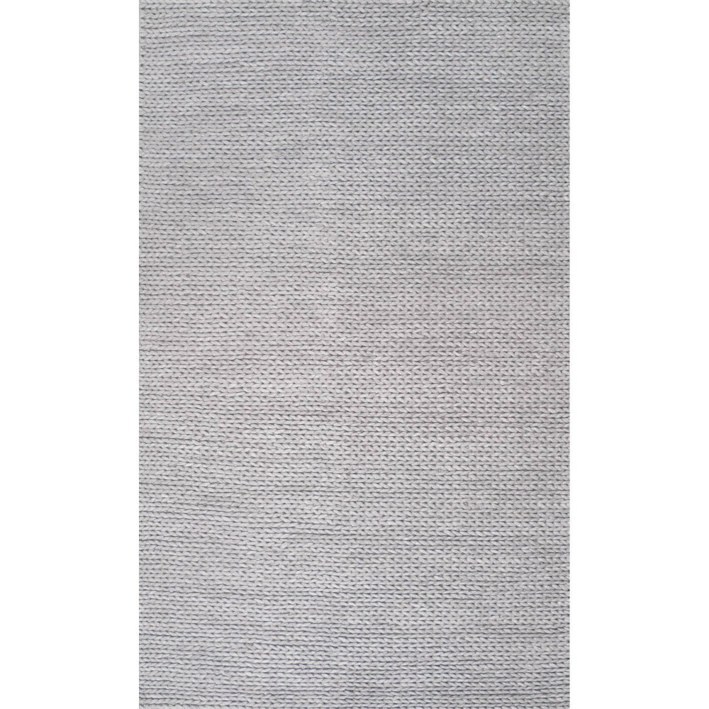 5'x5' Hand Woven Chunky Woolen Cable Area Rug Light Gray - nuLOOM