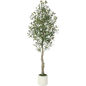 Faux Olive Tree - Fake Potted Olive Silk Plant with White Planter, Natural Olive  and Realistic Leaves for Home Office Decor - 1 of 4