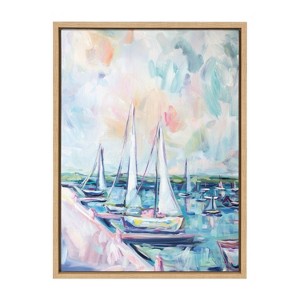 18" x 24" Sylvie Fish Creek Harbor by Rachel Christopoulos Framed Wall Canvas Natural: Modern Nautical Decor - 1 of 4